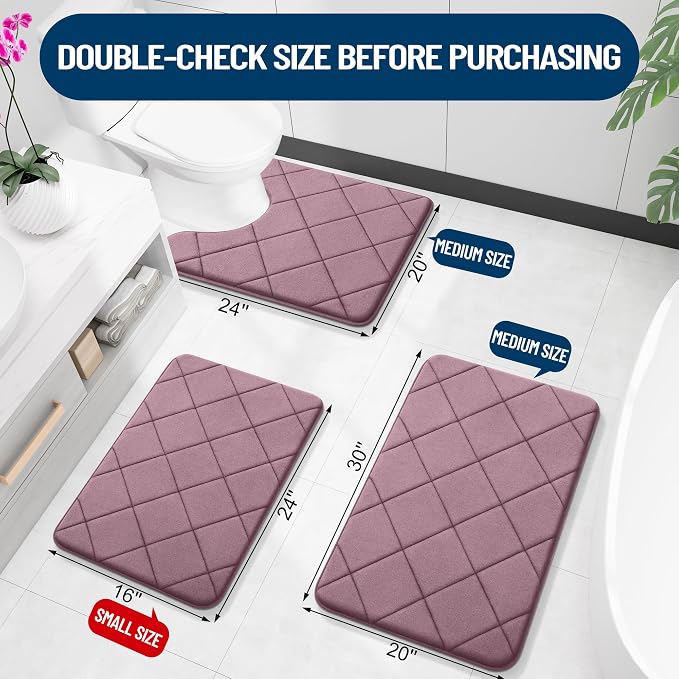 OLANLY Memory Foam Bath Mat 36x24, Ultra Soft and Absorbent Bathroom Rugs | Deep Plum, Quick Dry, Machine Washable Shower Bath Rugs, Comfortable Bath Carpet for Bathroom Floor, Tub and Shower