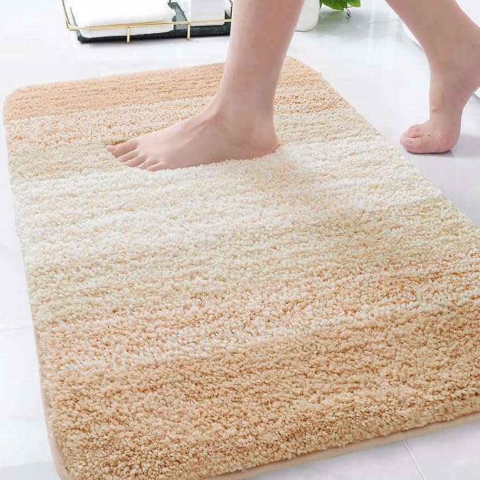 Arotive Microfiber Bathroom Rugs, Shaggy Soft Absorbent Bath Rug, 34x21 | Beige, Rubber Backing Thick Plush Machine Washable Dry Bath Mats for Bathroom, Tub and Shower, Rectangular