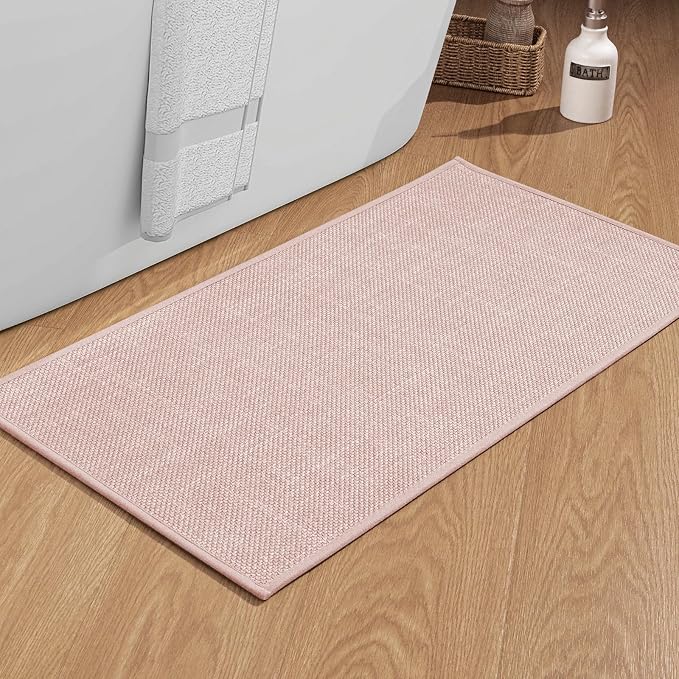 Bathroom Rugs Mat 47x25, Ultra Thin Non Slip Bath Mat Large Quick Dry Absorbent Bath Mat for Bathroom Floor, (Pink, 47"x25")