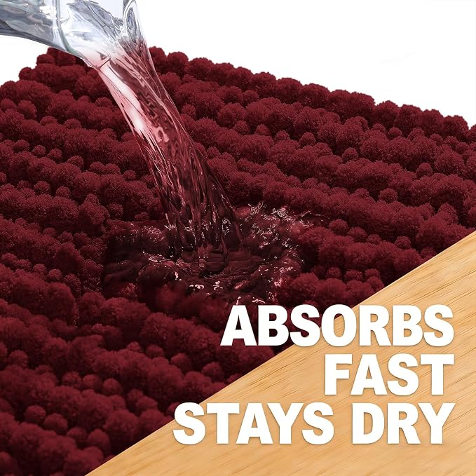 OLANLY Large Bathroom Rugs 40x32, Thick Soft Absorbent Chenille Bath Rugs | Burgundy, Quick-Drying Rubber Backing, Shaggy Bath Mat, Machine Washable for Floor, Tub and Shower, Home Decor Accessories