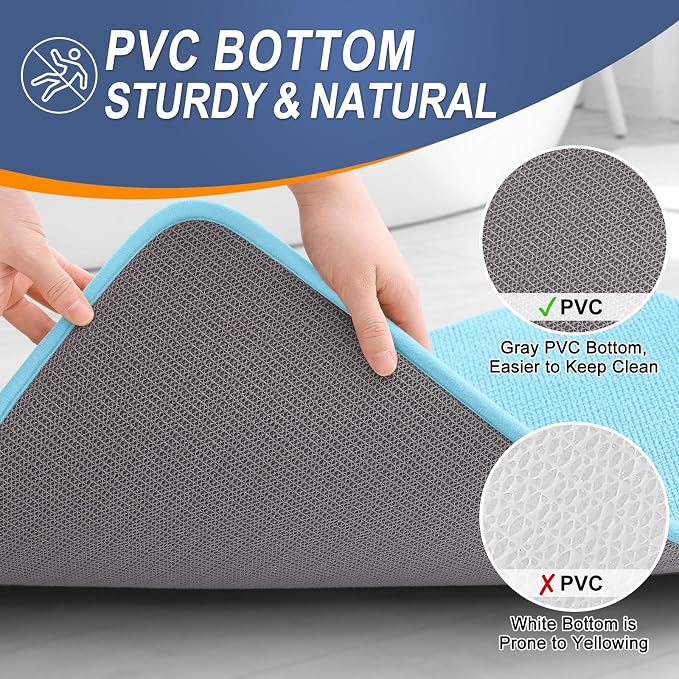 OLANLY Memory Foam Small Bathroom Rugs 24x16, Absorbent Bath Mat, Sky Blue | Soft Quick Dry Bath Rugs, Non-Slip Carpet, Machine Washable Mat for Bathroom Floor, Tub and Shower, Home Decor Accessories