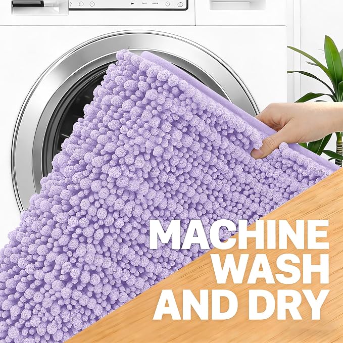OLANLY Bathroom Runner Rugs 70x24, Thick Soft Absorbent Chenille Bath Rugs | Lavender, Quick-Drying Rubber Backing, Long Shaggy Bath Mat, Washable for Floor, Tub and Shower, Home Decor Accessories