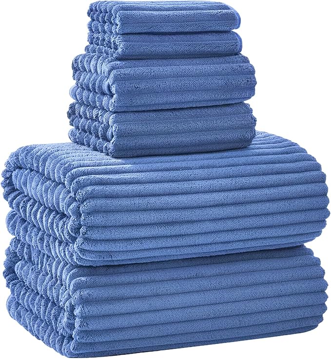 6 Piece Bath Towel Set, 40"x80" Oversized Bath Sheets, Blue | Microfiber, Quick Dry, Highly Absorbent, Towels for Bathroom, 2 Extra Large Bath Towels, 2 Soft Hand Towels, 2 Washcloths