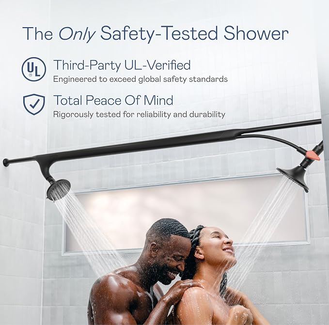 BOONA Tandem Shower as seen on Shark Tank | Dual Shower Head for Couples | Midnight Black, One Showerhead