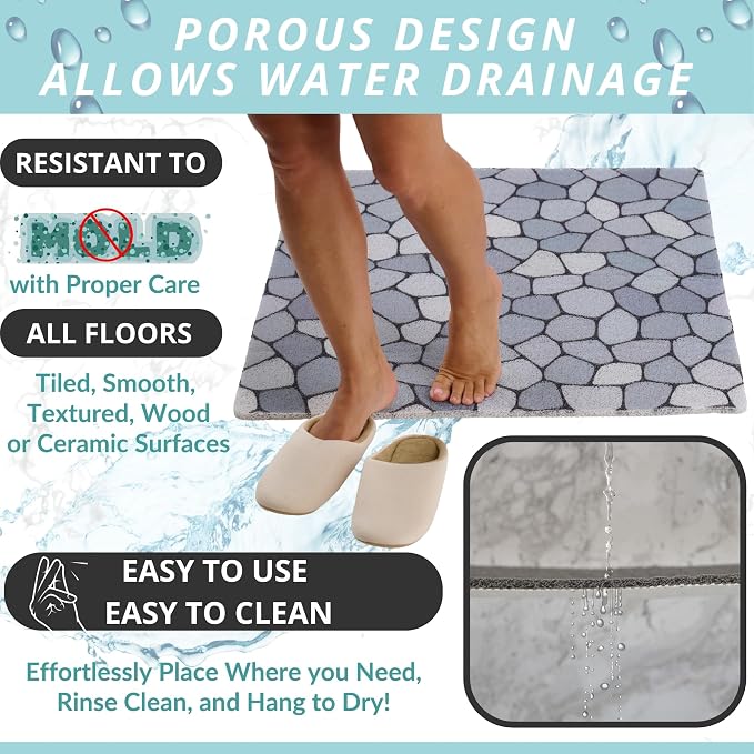 Non Slip Shower Mats for Inside Shower - Loofah Bath Mats for Shower - Shower Floor Mat Non Slip - Walk in Shower Mat Square 31x31- Textured No Suction Cup Shower Safety Mat (Blue Pebble 31x31)