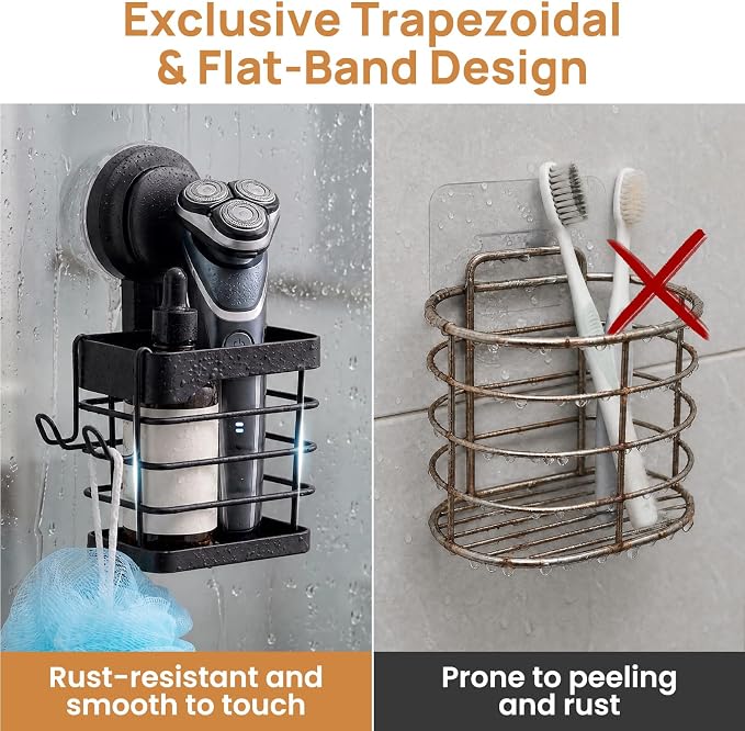 Upgraded Suction Cup Toothbrush Holder with Visible Safety Indicator, Black | Heavy Duty Stainless Steel Shower Electric Tooth Brush and Toothpaste Organizers, Removable, No Drilling, Anti-Puddling