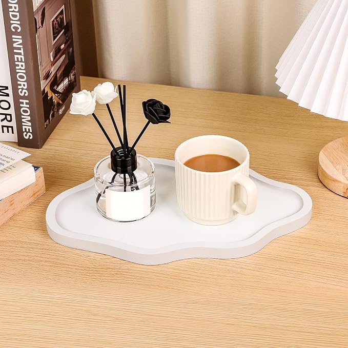 Small Decorative Tray Wood Decorative Serving Tray for Candles Perfume, Cloud Wooden Jewelry Tray Trinket Dish, Wooden Trays for Coffee Table Home Decor