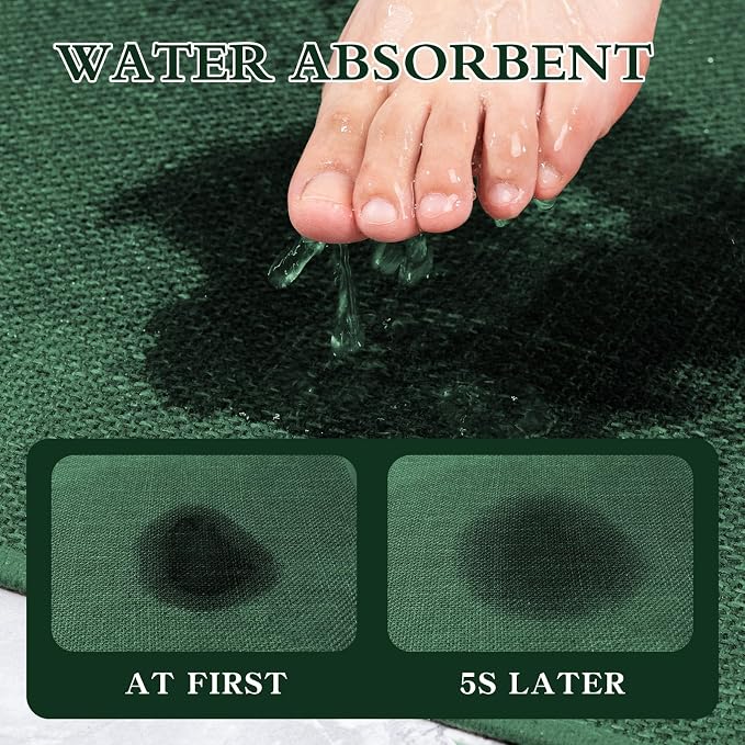 Bathroom Rugs Mat 32x17, Ultra Thin Non Slip Bath Mat Quick Dry Absorbent Bath Mat for Bathroom Floor, (Green, 32"x17")