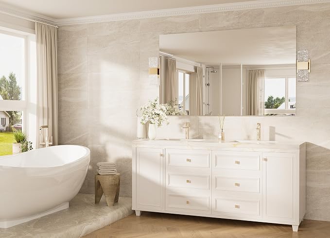 60x36 Frameless Bathroom Vanity Mirrors for Over Sink, Modern Rectangle Bathroom Mirrors for Wall with Polished Edge Shatterproof Decorative Mirror for Bedroom, Living Room, Entryway