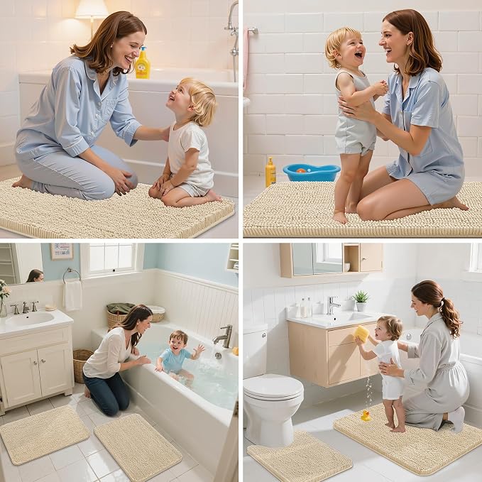 Arotive Bathroom Rugs 44x24, Soft Absorbent Shaggy Chenille Bath Rugs | Beige, Machine Washable Rubber Backing Bath Mats for Bathroom Floor Tub and Shower Home Decor Accessories