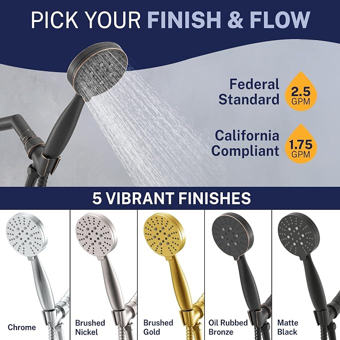HammerHead Showers® Solid METAL 3-Spray Handheld Shower Head with Long Hose and Holder OIL RUBBED BRONZE - WIDE MASSAGE and MIST Sprays - 1.8 GPM Low Flow Handheld Showerhead -Water Saving Shower Head