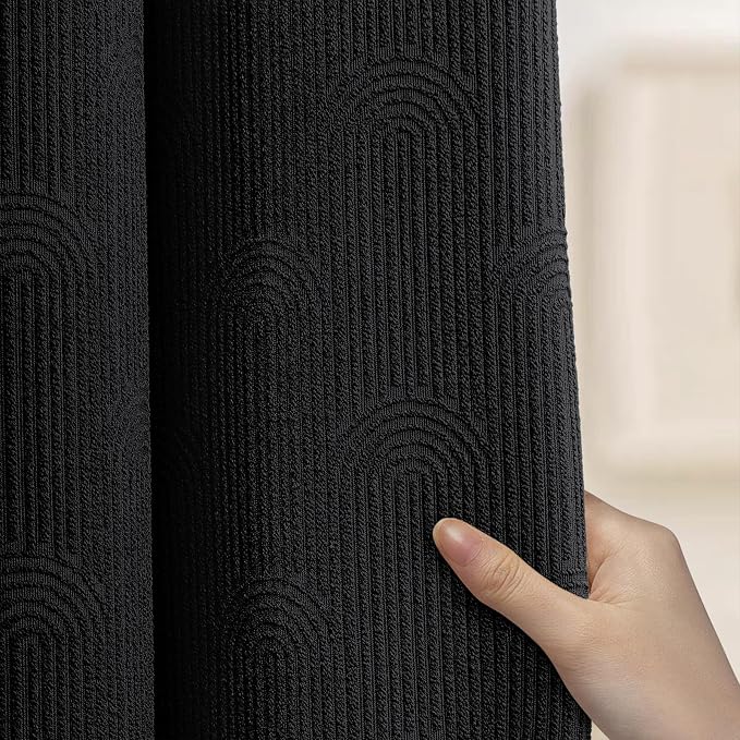 Black Boho Cotton Shower Curtain Arch,72" W x 72" L | Minimalist Shower Curtain for Bathroom