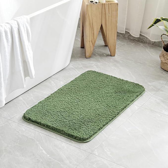 MIULEE Moss Green Bathroom Runner Rugs Soft Microfiber Bath Mat 24x40 Inch | Absorbent, Non Slip, Quick Dry, Fluffy Bath Rugs for Bathroom Floor Tub Showers, Machine Washable