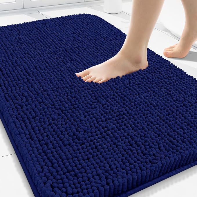 Arotive Bathroom Rugs 30x20, Soft Absorbent Shaggy Chenille Bath Rugs | Navy, Machine Washable Rubber Backing Bath Mats for Bathroom Floor Tub and Shower Home Decor Accessories