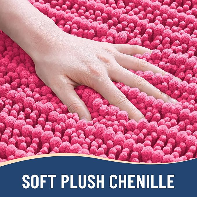 Arotive Bathroom Rugs Mat 47x24, Soft Absorbent Chenille Shaggy Bath Mat | Deep Pink, Machine Wash Dry, Bath Rugs for Bathroom Floor, Tub and Shower, Home Decor Accessories