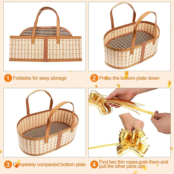 Orchidleaf 2 Set Baskets for Gifts Empty, Woven Bamboo gift baskets empty | Cellophane Wrap for Gift Baskets Empty Gift Baskets to Fill for Baby Baptisms, Mother's Day, Christmas, Housewarming