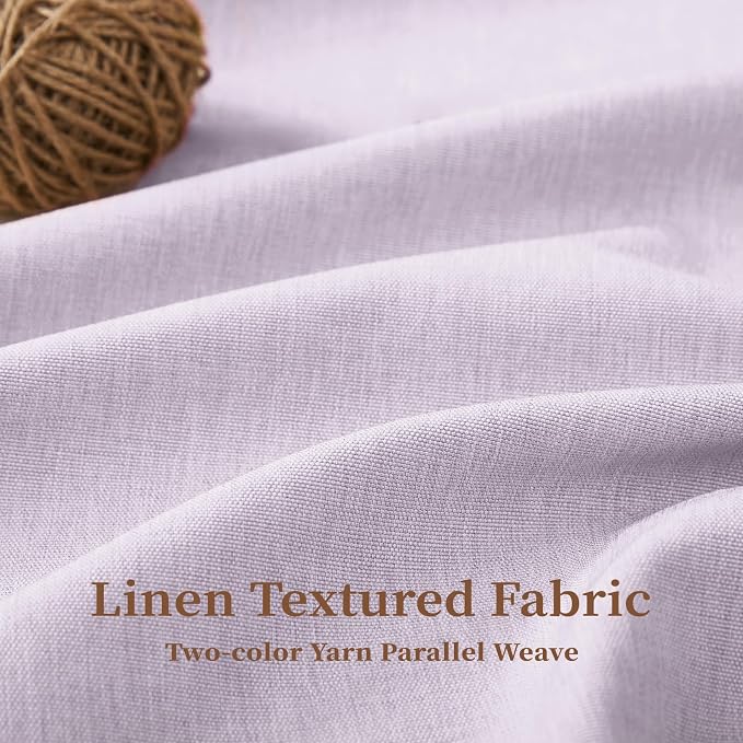 72x90 Boho Scalloped Linen Textured Cloth Shower Curtain Set, Lavender | Long Size, 230GSM Waterproof Polyester, Heavy Duty Fabric, 12 Plastic Hooks, Elegant Modern Farmhouse Style, Machine Washable