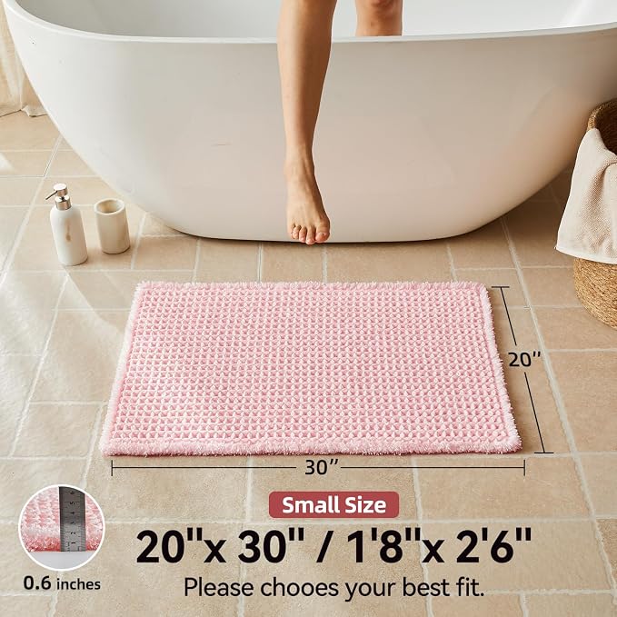 Triohero Waffle Bath Mat, Boho Bathroom Rugs Non Slip Washable, Ultra Soft Super Absorbent Quick Dry Farmhouse Bathroom Decor, 20" x 30", Light Peachy Pink
