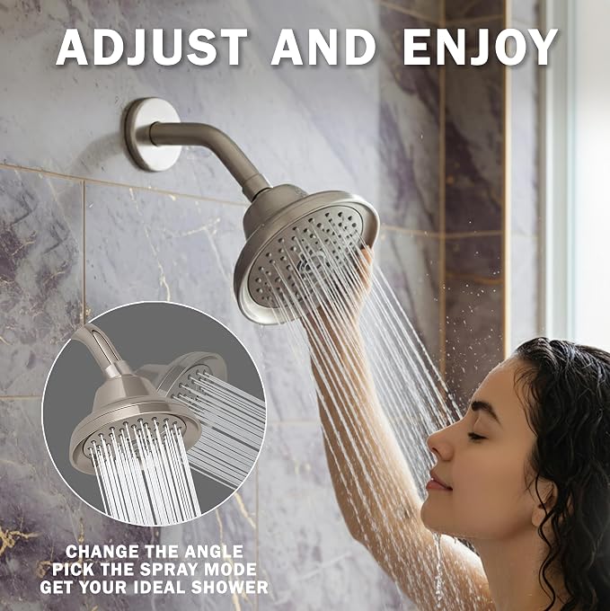 Massage Shower Head With Mist - 1.8 GPM - Brushed Nickel | High Pressure Boosting, 6 Function Adjustable Massaging Rainfall Showerhead For Low Flow Baths With Water Saving Nozzles