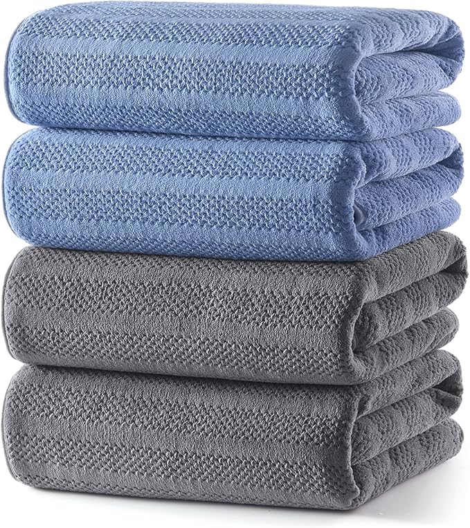 ecolook Microfiber Bath Towels Set of 4, 31 x 63 Inch Extra Large Bath Towel Set, Super Soft & Highly Absorbent, Quick Dry Lightweight Towels for Bathroom, Gym, Spa, Pool & Travel, Blue & Gray