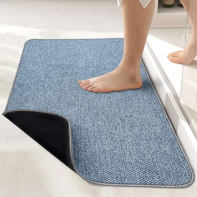 Bosap Bath Mat,Ultra Thin Bathroom Runner Rugs,Large Bath Mats for Bathroom,Quick Dry,Non-Slip,Machine Washable,Low Pile,Bath Rug,Shower Outside,Sink,Home Decor Accessories.Blue,1'5"x2'11"（17x35inch）