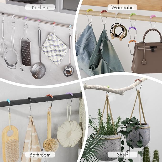 Shower Curtain Hooks, Decorative Shower Curtain Hooks, Colorful Shower Curtain Hooks, Rustproof Stainless Steel Shower Hooks for Bathroom Shower Curtain-Set of 12