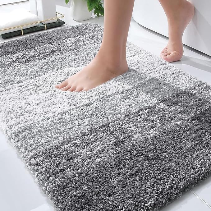 OLANLY Bathroom Rugs Mat 34x21, Extra Soft Absorbent Microfiber Bath Rugs | Grey, Non-Slip Quick-Drying Rubber Backing, Machine Washable Plush Bath Mat for Floor, Tub and Shower, Home Decor Accessories