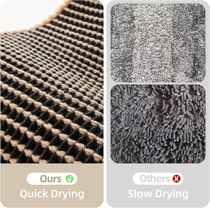 TYUU Waffle Runner Rug Bathroom, Long Boho Bathroom Rugs Non Slip Washable Super Absorbent Quick Dry Farmhouse Bath Decor, 72"x24" Khaki and Black