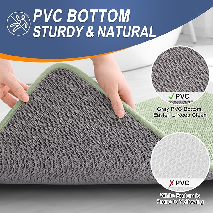 OLANLY Thick Memory Foam Bathroom Rug 35x24, Absorbent Bath Mat, Sage Green | Soft Quick Dry Bath Rugs, Non-Slip, Machine Washable Carpet for Bathroom Floor, Tub and Shower, Home Decor Accessories