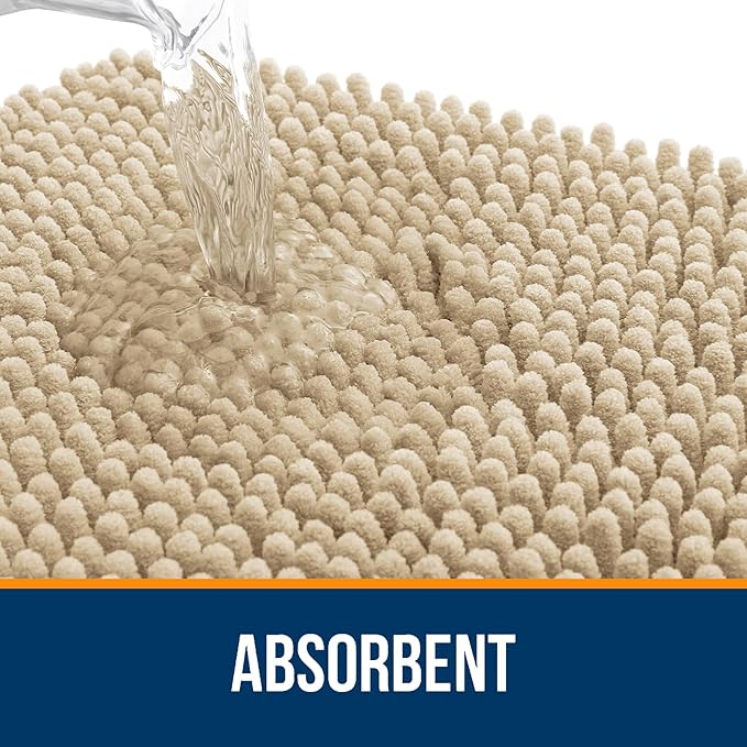 OLANLY Small Bathroom Rugs 24x16, Extra Soft Absorbent Chenille Bath Rugs | Beige, Quick-Drying Rubber Backing, Machine Washable Bath Mat for Bathroom Floor, Tub and Shower, Home Decor Accessories