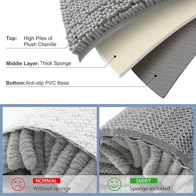 Smiry Bathroom Rugs 30X20, Luxury Chenille Extra Soft Absorbent Bath Mat | Light Grey, Machine Washable Non-Slip Plush Bath Mats for Bathroom, Tub, Shower, and Floor, Home Decor