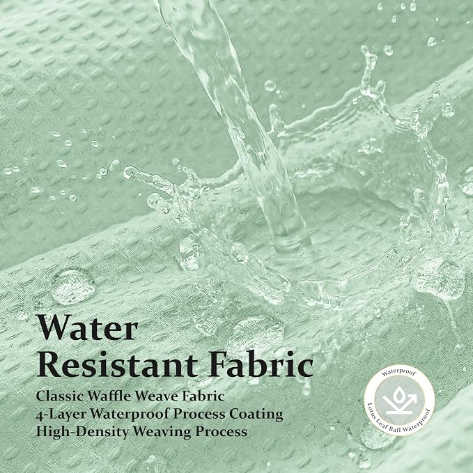Waffle Shower Curtain 256 GSM Heavy Duty Fabric 72" x72 Mint Green | Thick Polyester Cloth, Weighted Hem, Water Repellent & Washable, Hotel Luxury Spa, Shower Curtain Set for Bathroom 12 Hooks