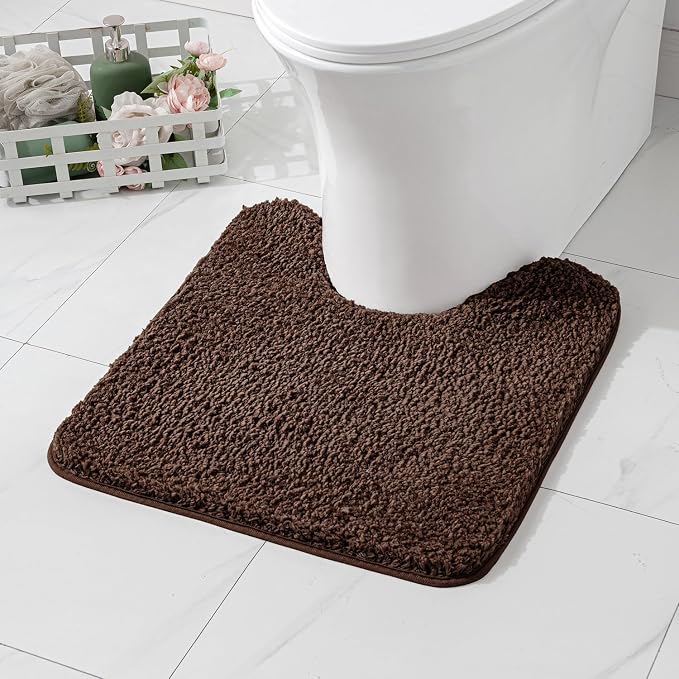 MIULEE Brown Toilet Bathroom Rug U-Shaped Microfiber Bath Mat 24x24 Inch | Absorbent, Non Slip, Quick Dry, Fluffy Bath Rugs for Bathroom Floor Tub Showers, Machine Washable