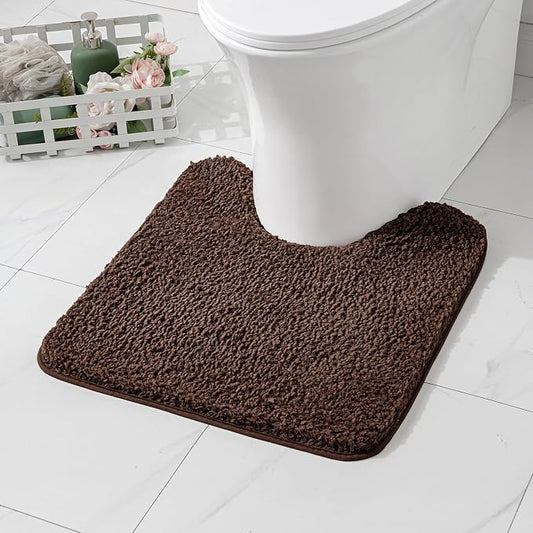 MIULEE Brown Toilet Bathroom Rug U-Shaped Microfiber Bath Mat 24x24 Inch | Absorbent, Non Slip, Quick Dry, Fluffy Bath Rugs for Bathroom Floor Tub Showers, Machine Washable