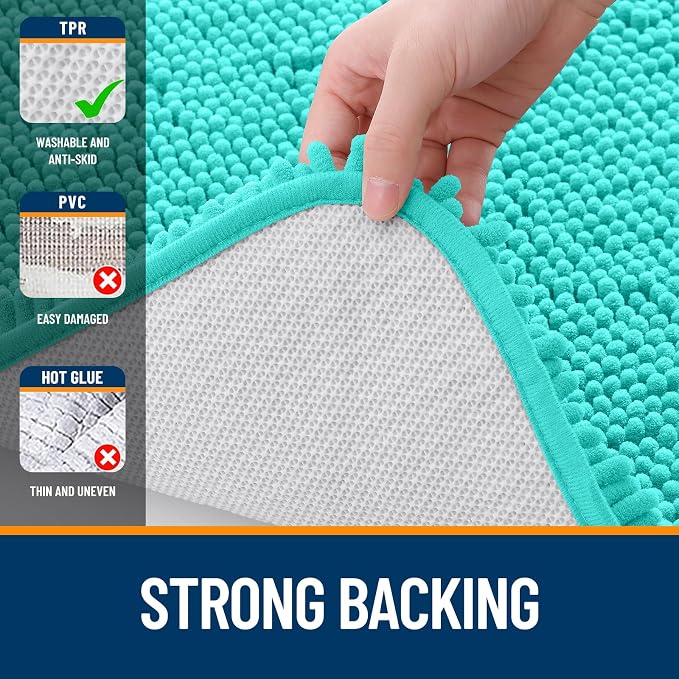 OLANLY Bathroom Runner Rugs 44x24, Extra Soft Absorbent Chenille Bath Rugs | Teal, Quick-Drying Rubber Backing, Machine Washable Long Bath Mat for Bathroom Floor, Tub and Shower, Home Decor Accessories