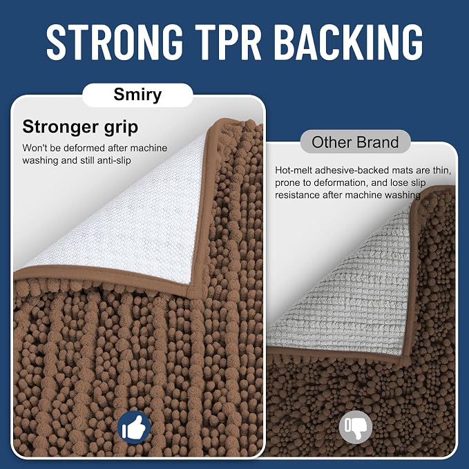 Smiry Bathroom Rugs 36X24, Extra Soft Rubber Backing Chenille Bath Mats | Mocha Machine Washable Non Slip Quick Dry Bath Mats for Bathroom Floor, Tub, Shower, Home Decor Accessories
