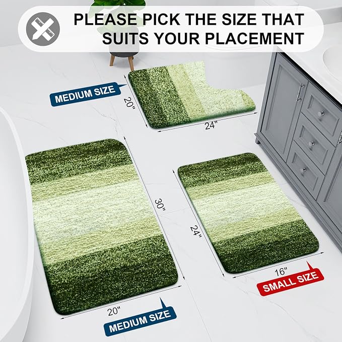 Arotive Microfiber Bathroom Rugs, Shaggy Soft Absorbent Bath Rug, 30x20 | BlackishGreen, Rubber Backing Thick Plush Machine Washable Dry Bath Mats for Bathroom, Tub and Shower, Rectangular