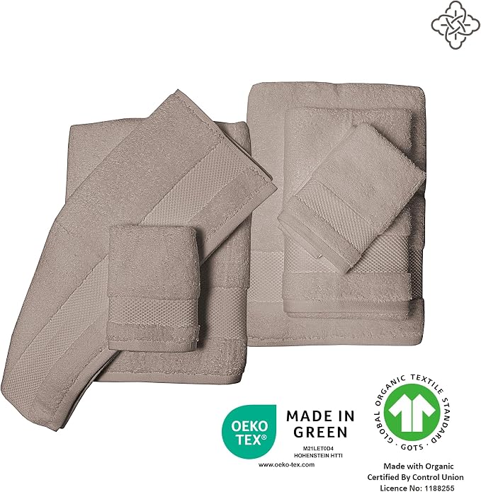 100% Organic Cotton 700 GSM Plush Washcloths 13" x 13" GOTS Certified - Taupe, Pack of 12