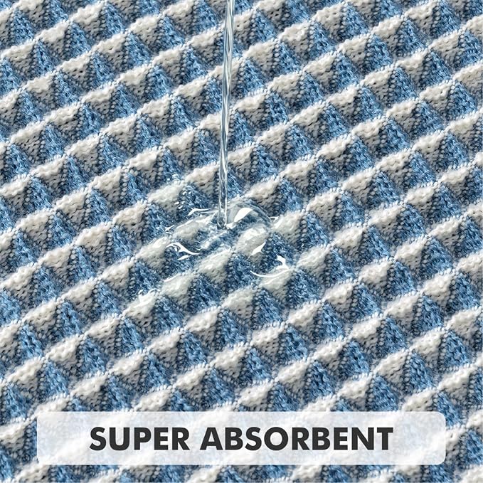 MIULEE Set of 2 Waffle Bathroom Rugs Blue&Cream Bath Mat 17"x24"+18"x30" | Non Slip, Super Absorbent, Washable, Ultra Soft, Rubber Backed, Small Boho Bath Rugs for Bathroom Floor Tub Shower