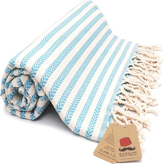 Turkish Beach Towel, 100% Cotton, 71x39 in, Arpa Turquoise