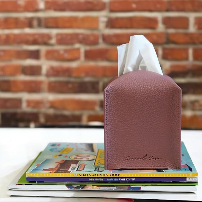 Premium PU Leather Tissue Box Holder - Elegant Hotel-Style Tissue Box Cover for Home, Office & Car Décor, Tissues Cube Organizer for a Natural & Classic Look (Mauve 2 Pack)