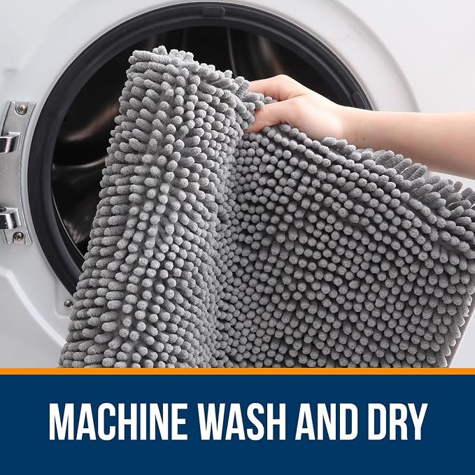 OLANLY Large Bathroom Rugs 50x30, Extra Soft Absorbent Chenille Bath Rugs | Grey, Quick-Drying Rubber Backing, Machine Washable Bath Mat for Bathroom Floor, Tub and Shower, Home Decor Accessories