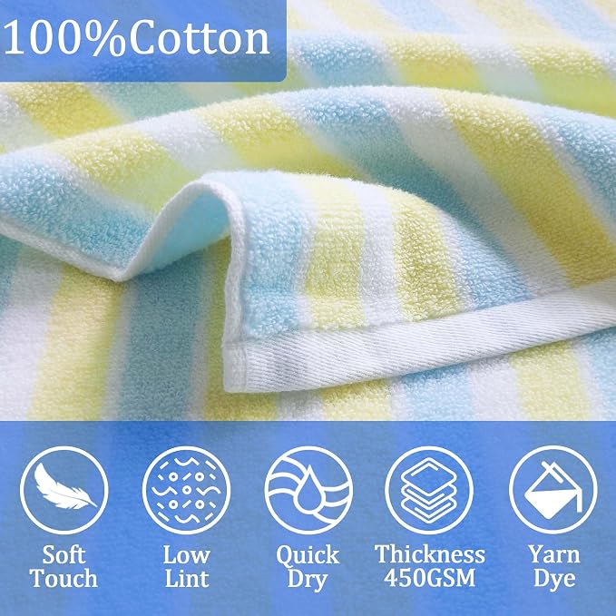 VOOVA & MOVAS Kids Swim Towel,3-10 Years,100% Cotton，Two-Tone Stripe | Easy To Carry, Rapid Drying & Strong Absorbency, for All Kinds Of Water Activities