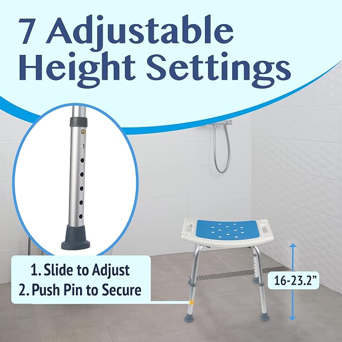 Shower Seat for Inside Shower - Bath Stool, Medical Shower Chairs for Seniors, Elderly, Handicap & Disabled - Adjustable Support Shower Bench w/Handles for Bathtub