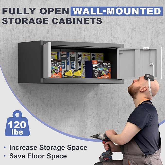 Metal Garage Storage Cabinet, Locking Cabinet Wall Mounted, 13" H Floating Cabinet for Warehouse, Upper Tool Cabinet for Home Office, Basement, Kitchen, RV Organization