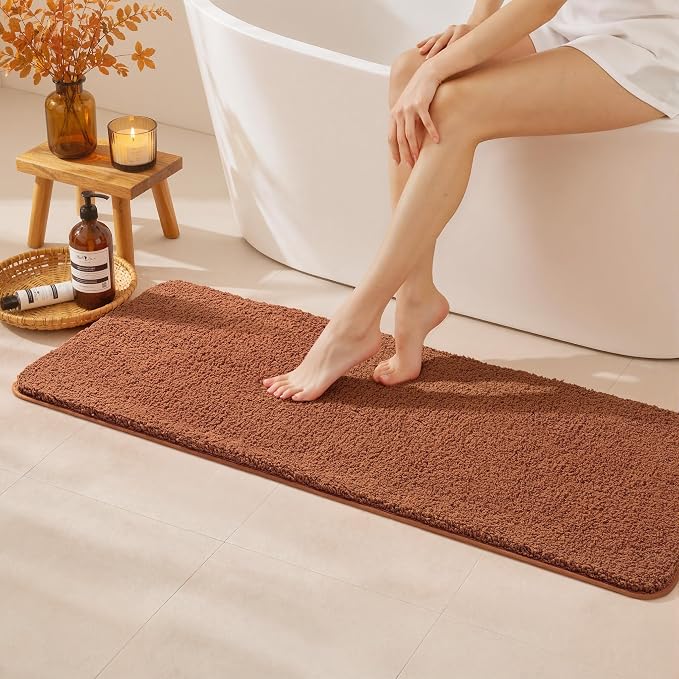 MIULEE Fall Burnt Orange Bathroom Runner Rug Soft Microfiber Bath Mat 24*70 | Absorbent, Non Slip, Quick Dry, Fluffy Bath Rugs for Bathroom Floor Tub Showers, Machine Washable