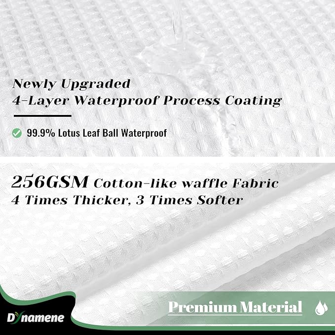 Fabric Shower Curtain with Snap in Liner, White Waffle Hotel Shower Curtains for Bathroom, Washable Waterproof Cloth Shower Curtain Liner Set with Plastic Hooks, Mesh Top Window, 72x72