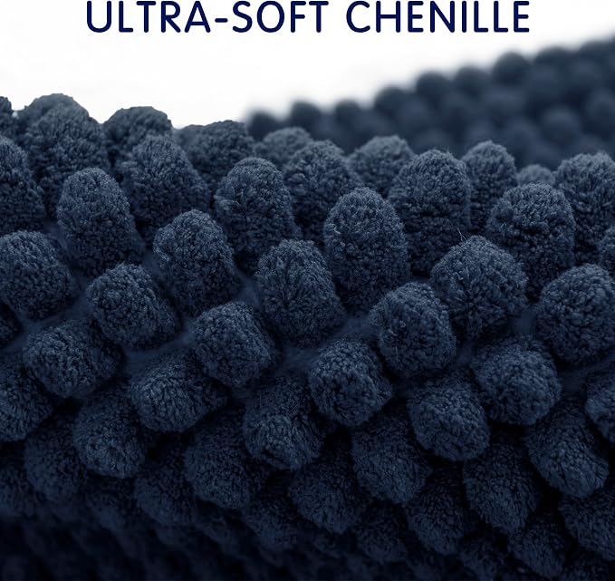 SUBRTEX Bathroom Rugs, 24" x 55" Chenille Bath Rug Soft Short Plush Bath Mat Soft Shower Mat Water Absorbent Shower Mat Quick Dry Machine Washable, Navy