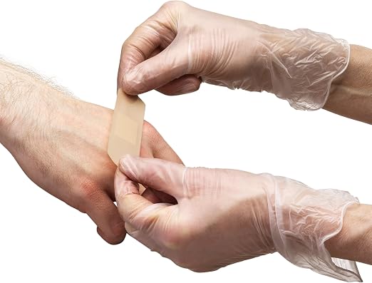 CARE PLUS Vinyl Gloves Clear Medium, Disposable Latex Free, 200 Count | Powder free exam grade protection for food service, salons & housekeeping; ambidextrous, tear resistant, comfortable fit