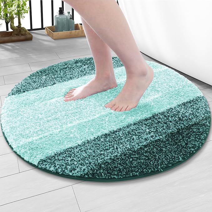 Arotive Microfiber Bathroom Rugs, Shaggy Soft and Absorbent Bath Rug, 24x24 | DarkGreen, Rubber Backing Thick Plush Machine Washable Dry Bath Mats for Bathroom, Tub and Shower, Round